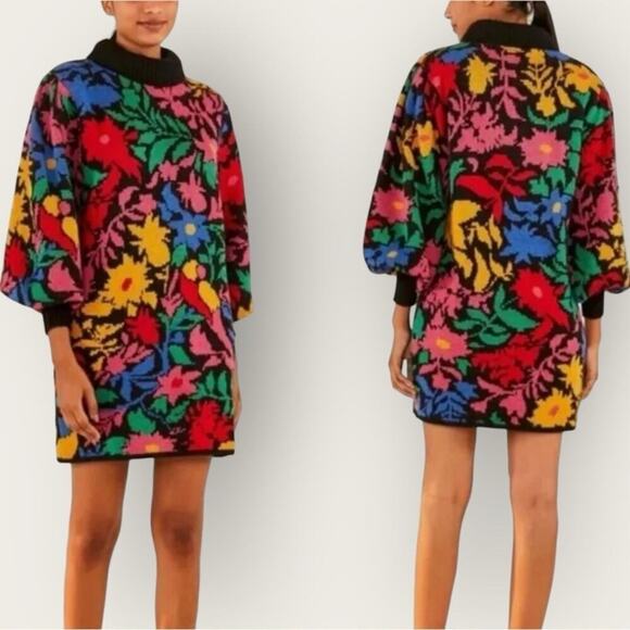 FARM Rio Dresses & Skirts - EUC | Farm Rio | Tropical Garden Long Sleeve Sweater Dress | Multi | Small